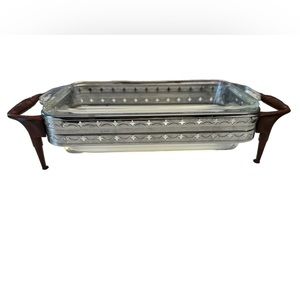 Vintage Fire King 1 Quart Glass Rectangular Casserole Dish w/ Silverplate Stand